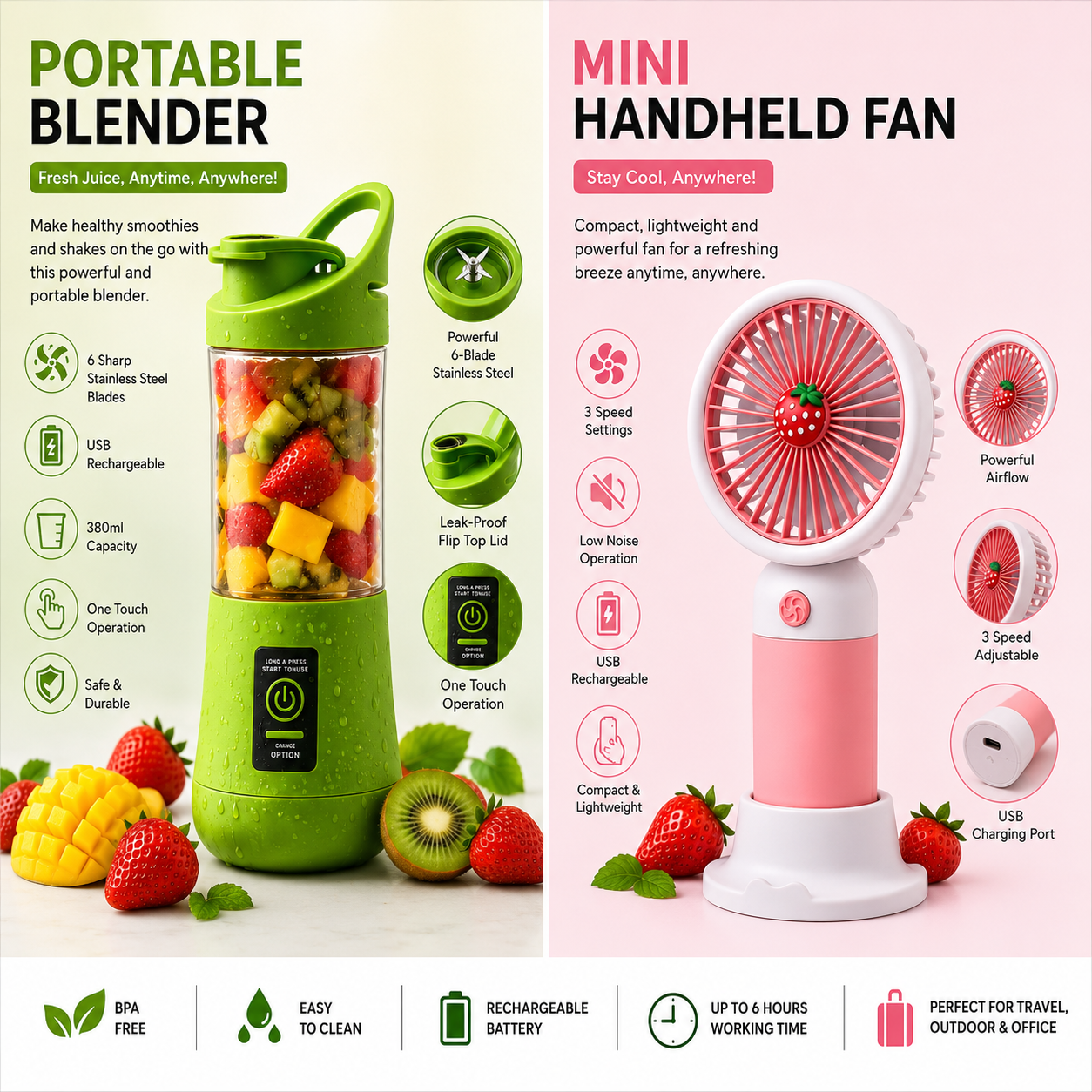 Mini Blender + Mini Fan Deal On 50% Off