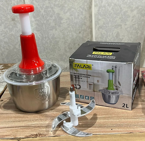 2.0 Liter 4 Blades Meat and Vegetable Push Chopper with Stainless Steel Bowl