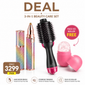 3-in-1 Beauty Care Set – Hair Dryer Brush, Eyebrow Trimmer & Face Ice Roller